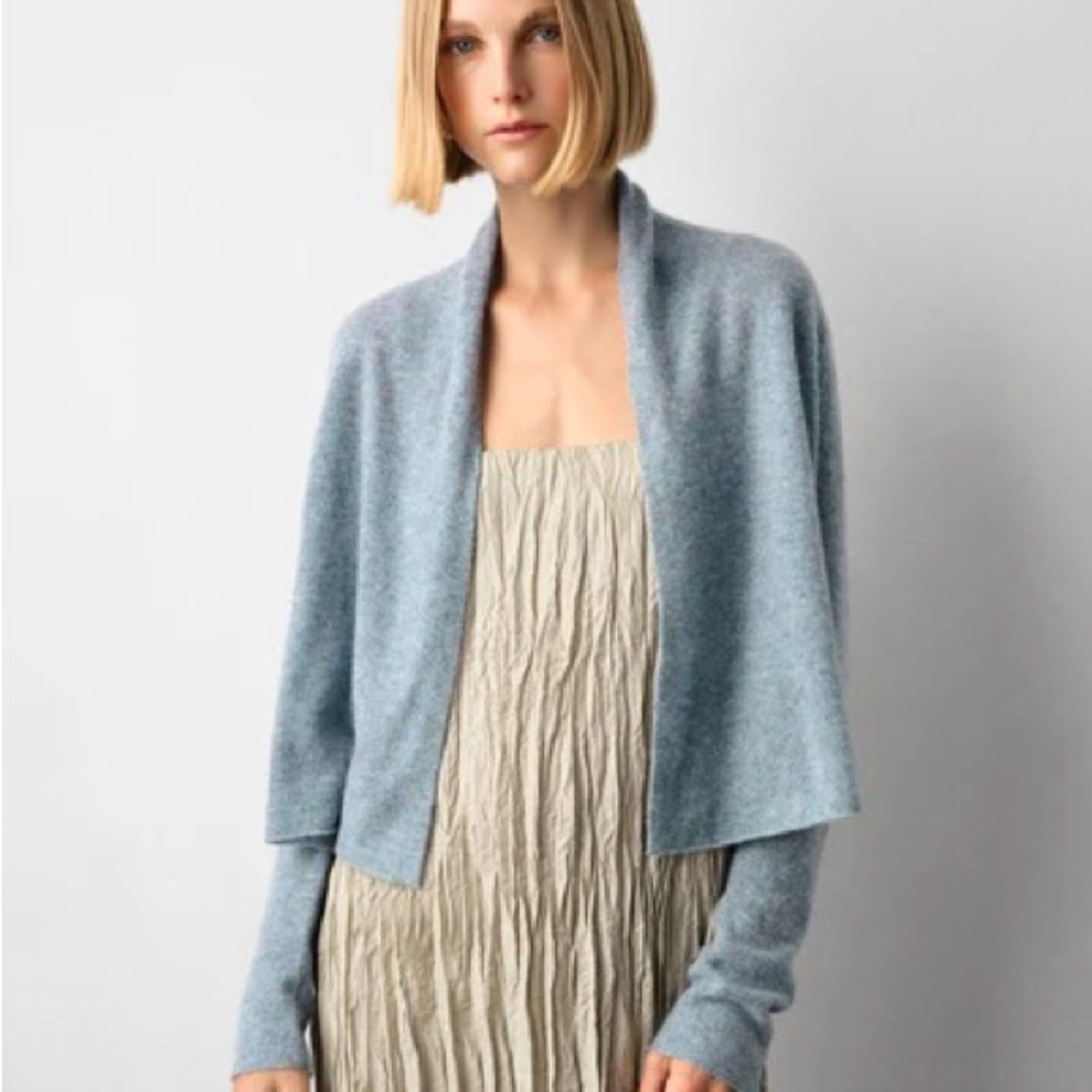 White + Warren Casmere Trapeze Cardigan Cropped in Bluestone Heather XS